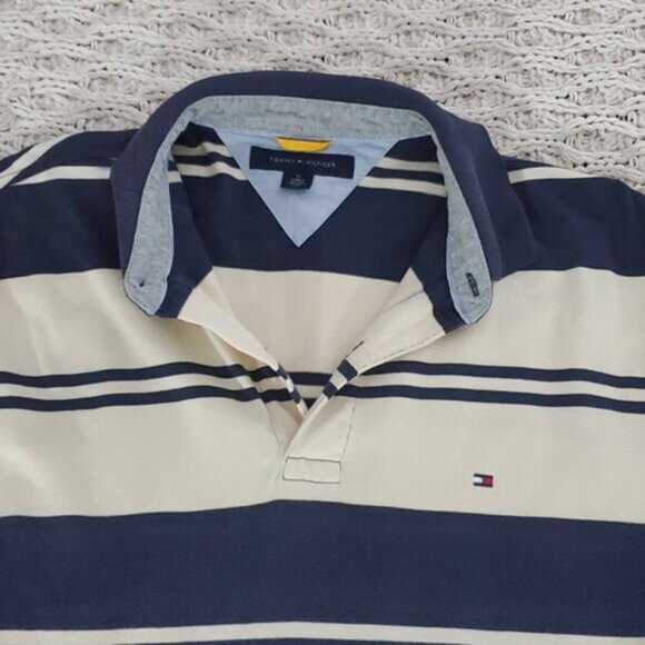 Tommy Hilfiger Cotton Polo Golf Shirt- Striped- M Loose Fit- Vintage - Picture 3 of 16